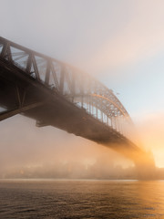 Fototapeta na wymiar Morning fog view over Sydney Harbour Bridge.