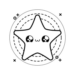 cute star kawaii style in frame circular icon