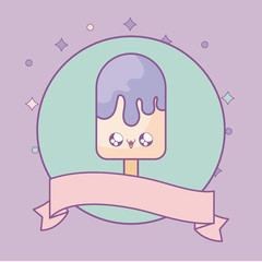 ice cream in stick with ribbon decoration kawaii style