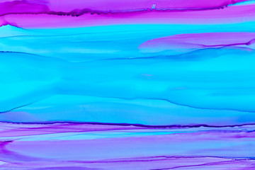 Horizontal colorful brush waves alcohol ink texture background. Chaotic decorative expressionist artwork.