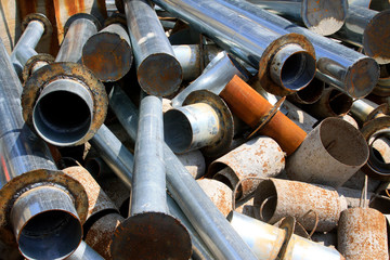 Metal pipe piled up together in the construction site