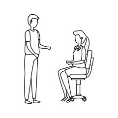 elegant business couple workers seated in office chairs