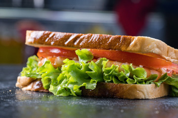 Fresh sandwich with shrimp and egg in Swedish style