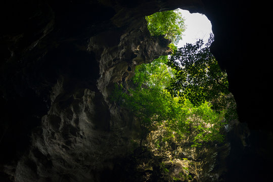 Amazing Light Shine Through In Cave In Phetchaburi , Thailand.