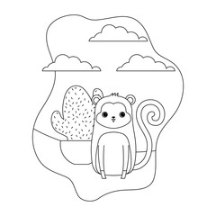 cute monkey animal with cactus in pot
