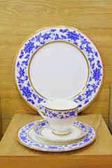 Blue ceramic plate features