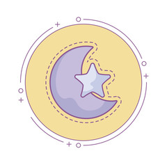 patch of cute moon and star in frame circular