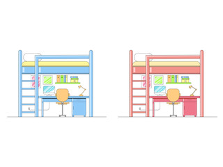 flat illustration , a study or working corner under the bed . Save space in small bedroom