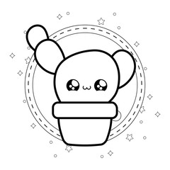 cactus tropical in pot plant with frame kawaii style