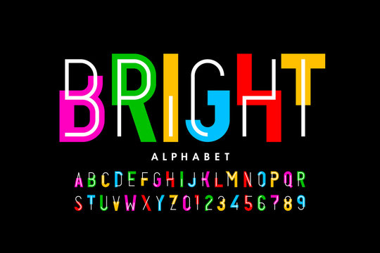 Bright, colorful style font design, creative alphabet, letters and numbers