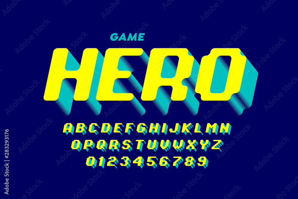 Fototapete retro computer game style font design, alphabet letters and numbers