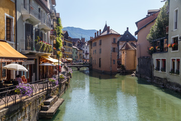 Fototapeta na wymiar ANNECY / FRANCE - JULY 2015: View to the historic centre of Annecy town, France