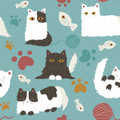 Cute hand drawn cat seamless pattern - 283293172