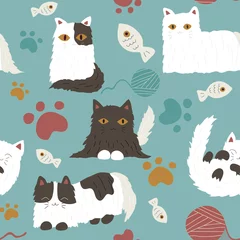 Gordijnen Schattig handgetekende katten naadloos patroon © VPM