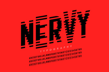 Nervous, irritable style font design, alphabet letters and numbers