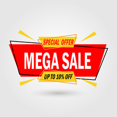 Mega sale banner template design. Special offer up to 10%. Design for advertising and promotion