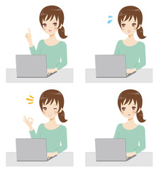 女性　パソコン　イラスト　バリエーション