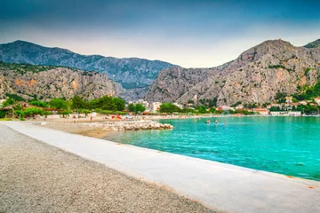 Foto op Canvas Wonderful Omis cityscape with beach and high mountains, Dalmatia, Croatia © janoka82