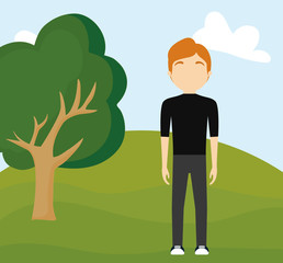 young man attractive in landscape nature