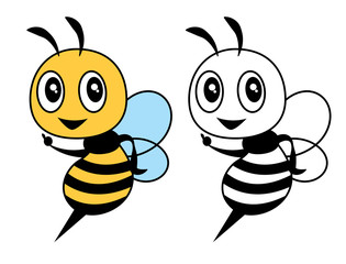 Cartoon cute bee colouring tutorial for children. Colouring book for kid and children - Vector