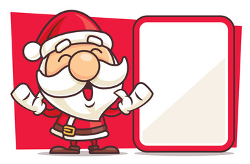 Santa Claus with big empty signboard for Merry Christmas greeting card  - Vector