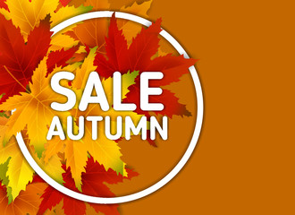 Autumn Sale Background Template, with falling bunch of leaves, shopping sale or seasonal poster