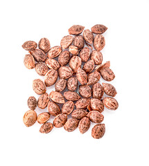 Heap of hemp seeds on white background