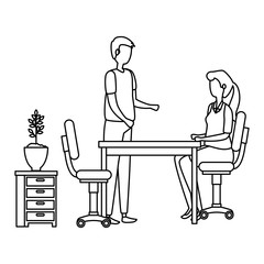 couple in office workplace scene icons
