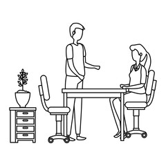 couple in office workplace scene icons