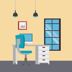 office work place scene with desktop