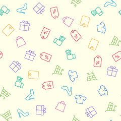 black friday shopping seamless color pattern on light yellow background. commercial shopping abstract vector texture for packaging, pattern on paper, wrappers