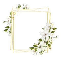 Floral frame with decorative white flowers. Isolated on white