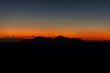 Awesome panorama with last lights of the sunset on the islands of the Aegean sea