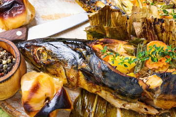 Baked fish with pumpkin filling