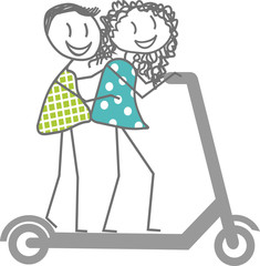 A girl and a boy travel on the same scooter