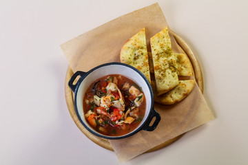 Seafood suop with bread