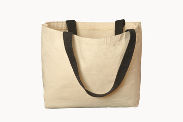 hand holding bag canvas on white backround