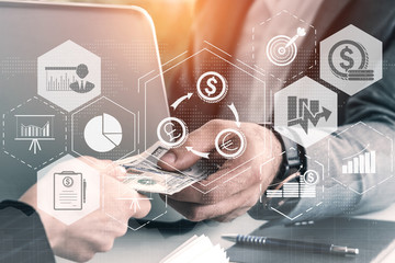 Finance and Money Transaction Technology Concept. Icon Graphic interface showing fintech trade...