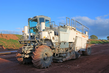 soil stabiliser machine on a road construction site