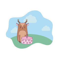cute reindeer animal with cake birthday