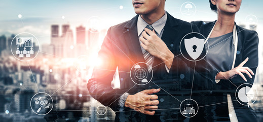 Cyber Security and Digital Data Protection Concept. Icon graphic interface showing secure firewall...