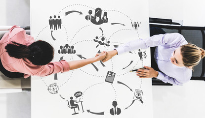 Human Resources Recruitment and People Networking Concept. Modern graphic interface showing...
