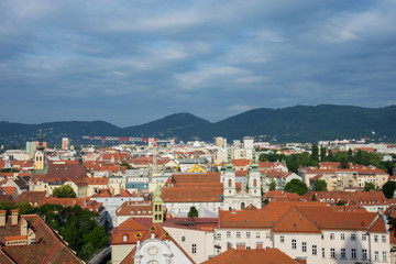 Naklejka na ściany i meble Cityscape of Graz from Shlossberg hill, Graz, Styria region, Austria.