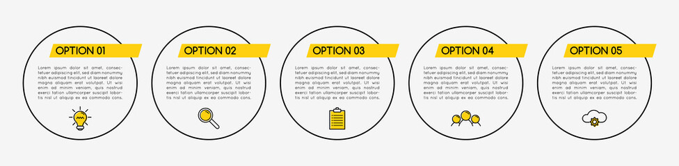 Infograph layout with 5 options. Circle flowchart. Vector