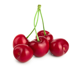 Sweet red cherries isolated on white background macro