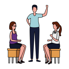 elegant business couple seated in benchs