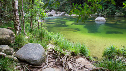 The Mossman river running through Mossman Gorge, Daintree National Park near Port Douglas in tropical Far North Queensland, Australia.