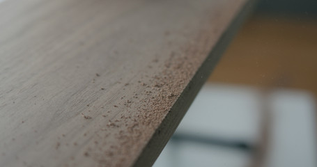 untreated walnut board closeup in workshop