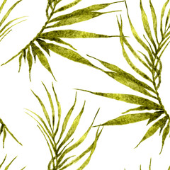 Tropical seamless pattern. Watercolor curved palm 