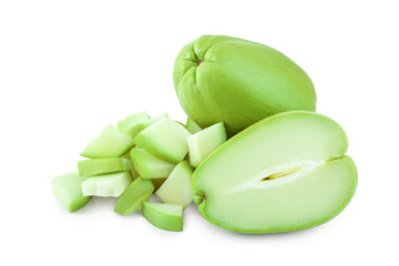 fresh Chayote vegetable or mexican cucumber isolated on white background